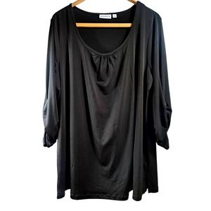 Susan Graver Black Top, XL Long Sleeve, Polyester Spandex Blend Flowy